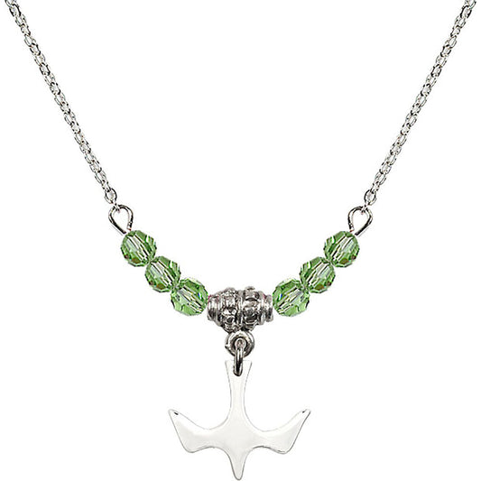 Sterling Silver Holy Spirit Birthstone Necklace with Peridot Beads - 5431