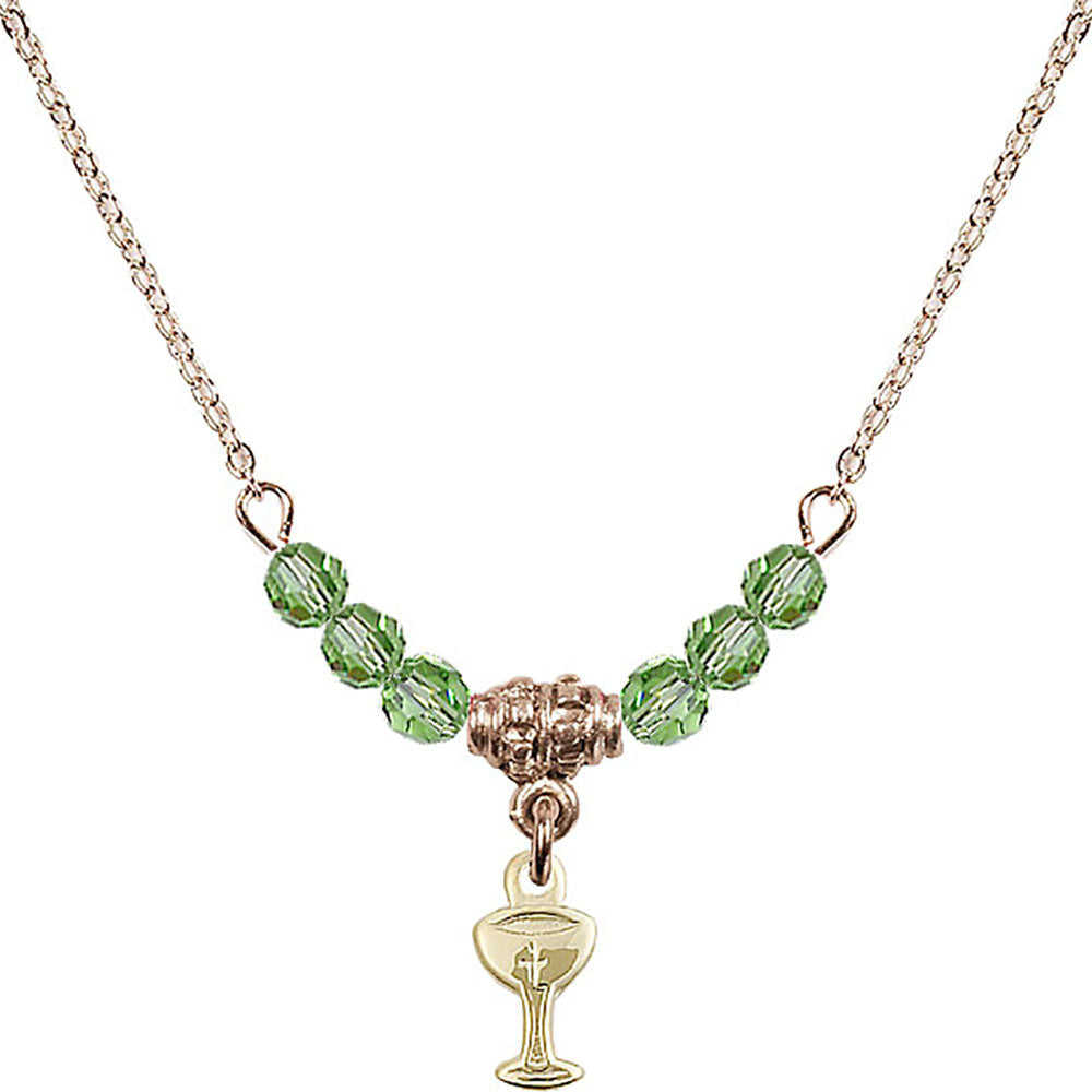 14kt Gold Filled Chalice Birthstone Necklace with Peridot Beads - 5614