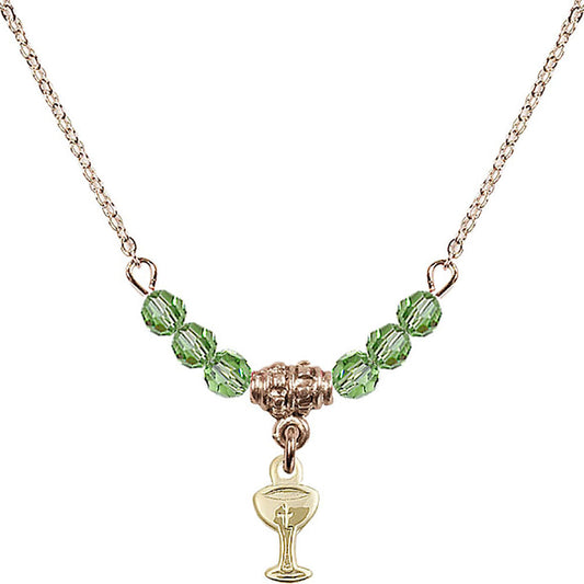 14kt Gold Filled Chalice Birthstone Necklace with Peridot Beads - 5614