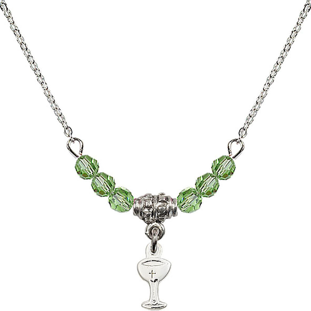 Sterling Silver Chalice Birthstone Necklace with Peridot Beads - 5614