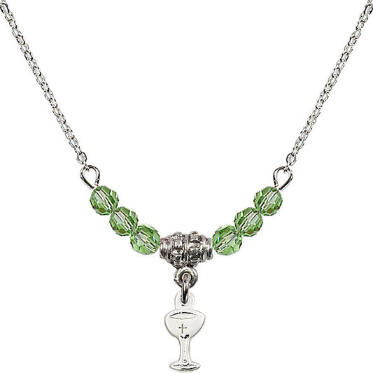 Sterling Silver Chalice Birthstone Necklace with Peridot Beads - 5614