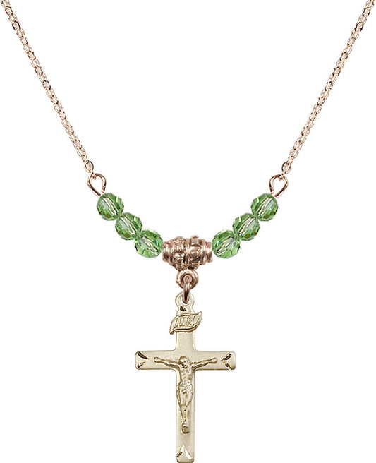 14kt Gold Filled Crucifix Birthstone Necklace with Peridot Beads - 5668