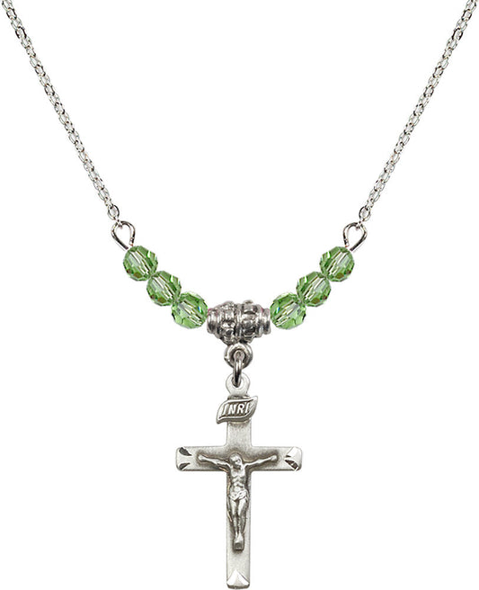 Sterling Silver Crucifix Birthstone Necklace with Peridot Beads - 5668