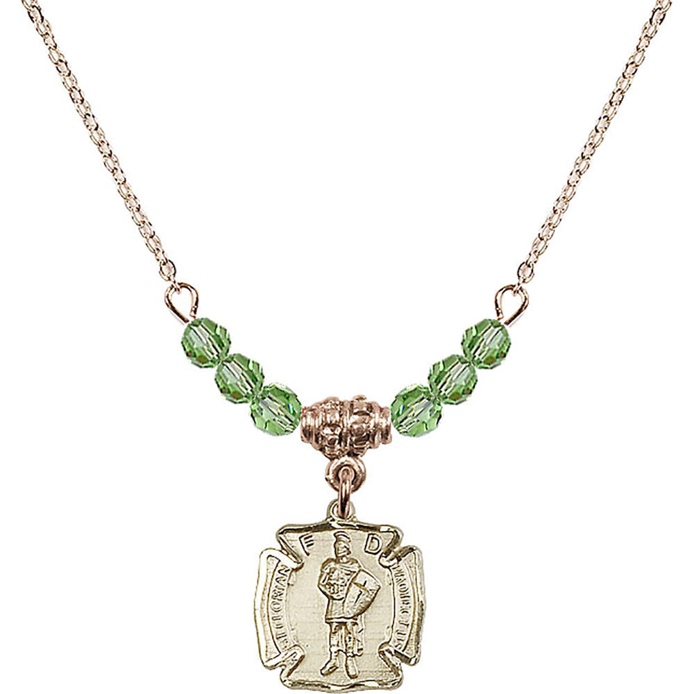 14kt Gold Filled Saint Florian Birthstone Necklace with Peridot Beads - 5686