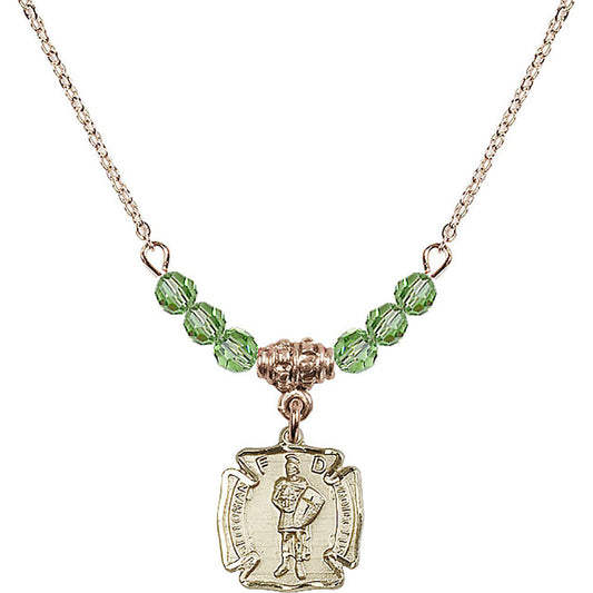 14kt Gold Filled Saint Florian Birthstone Necklace with Peridot Beads - 5686