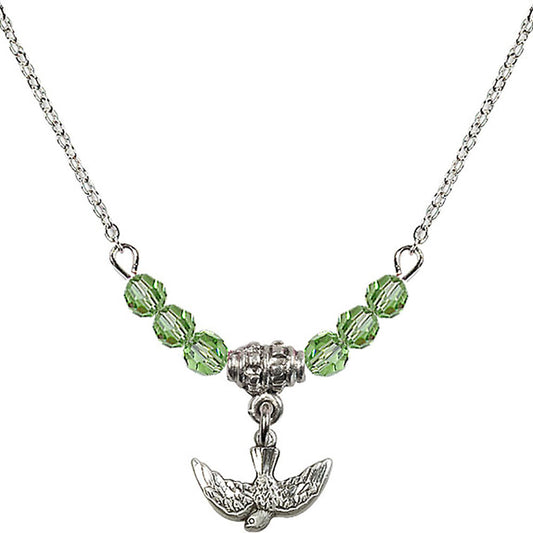 Sterling Silver Holy Spirit Birthstone Necklace with Peridot Beads - 5911