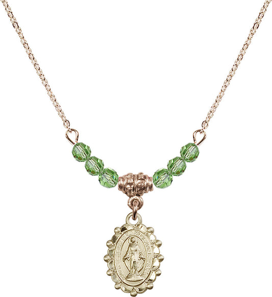 14kt Gold Filled Miraculous Birthstone Necklace with Peridot Beads - 6040