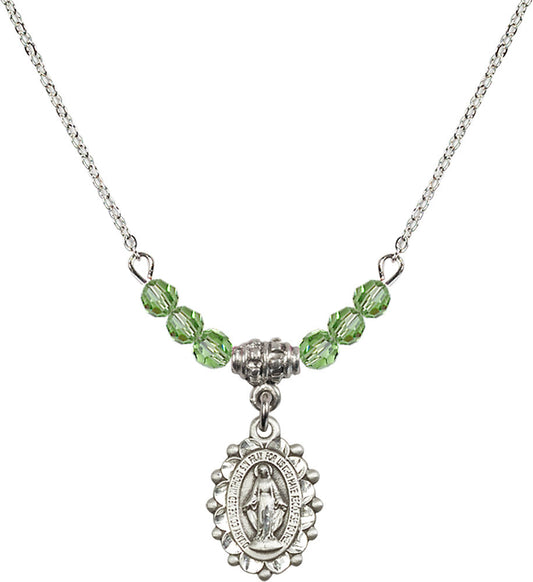 Sterling Silver Miraculous Birthstone Necklace with Peridot Beads - 6040