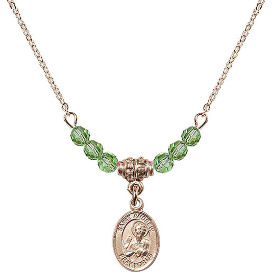 14kt Gold Filled Saint Andrew the Apostle Birthstone Necklace with Peridot Beads - 9000