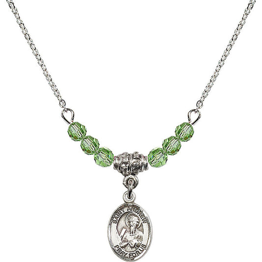 Sterling Silver Saint Andrew the Apostle Birthstone Necklace with Peridot Beads - 9000