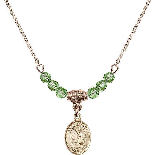 14kt Gold Filled Saint Albert the Great Birthstone Necklace with Peridot Beads - 9001