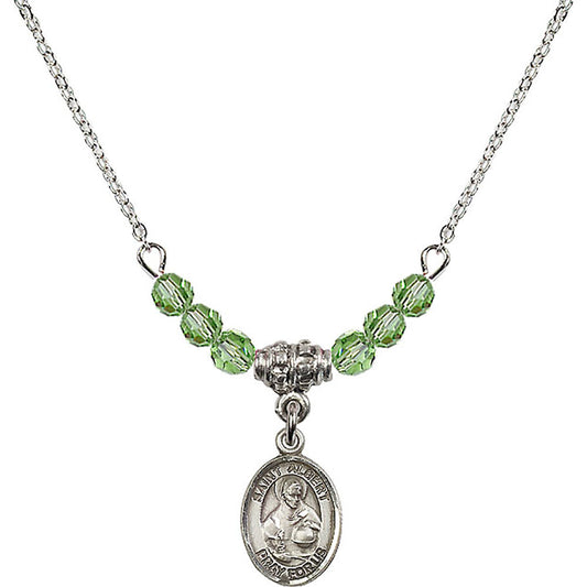 Sterling Silver Saint Albert the Great Birthstone Necklace with Peridot Beads - 9001