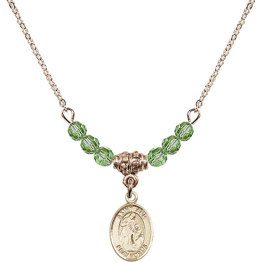 14kt Gold Filled Saint Ann Birthstone Necklace with Peridot Beads - 9002