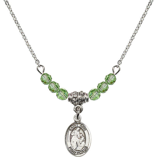 Sterling Silver Saint Ann Birthstone Necklace with Peridot Beads - 9002