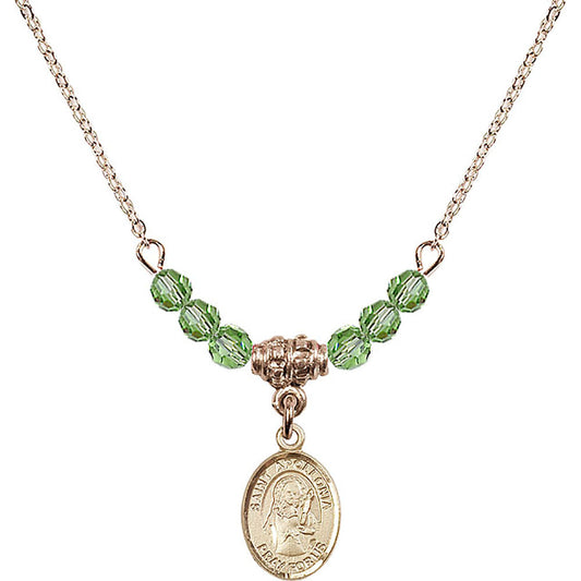 14kt Gold Filled Saint Apollonia Birthstone Necklace with Peridot Beads - 9005