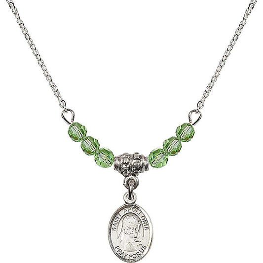 Sterling Silver Saint Apollonia Birthstone Necklace with Peridot Beads - 9005