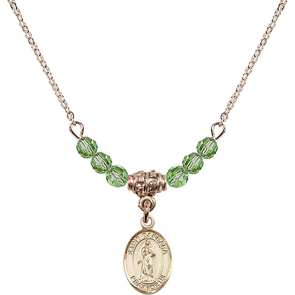 14kt Gold Filled Saint Barbara Birthstone Necklace with Peridot Beads - 9006