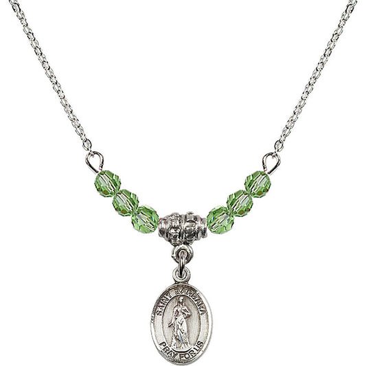 Sterling Silver Saint Barbara Birthstone Necklace with Peridot Beads - 9006