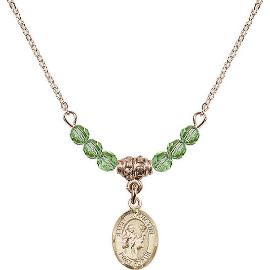 14kt Gold Filled Saint Augustine Birthstone Necklace with Peridot Beads - 9007