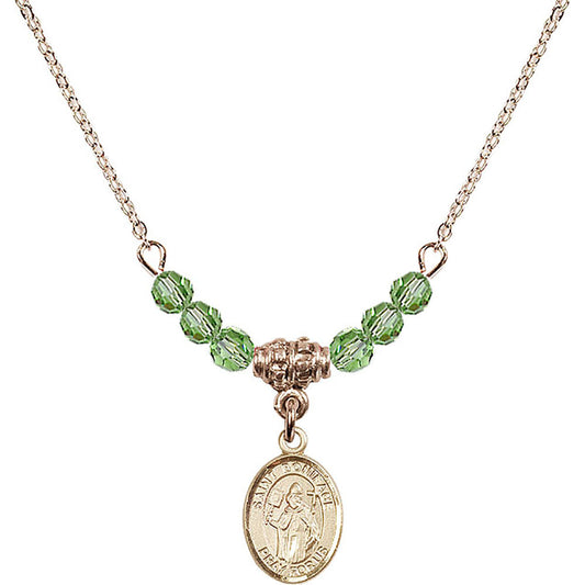 14kt Gold Filled Saint Boniface Birthstone Necklace with Peridot Beads - 9009