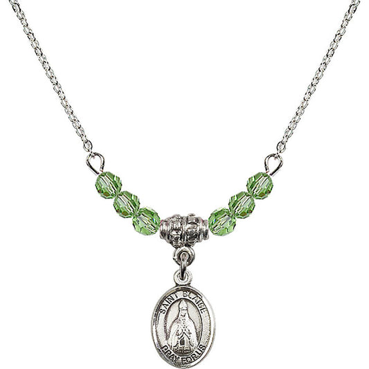 Sterling Silver Saint Blaise Birthstone Necklace with Peridot Beads - 9010