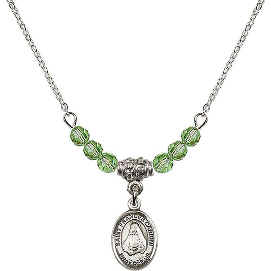 Sterling Silver Saint Frances Cabrini Birthstone Necklace with Peridot Beads - 9011