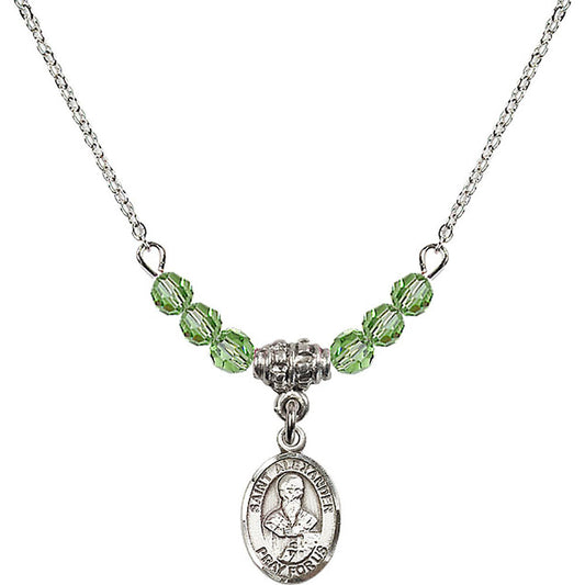 Sterling Silver Saint Alexander Sauli Birthstone Necklace with Peridot Beads - 9012