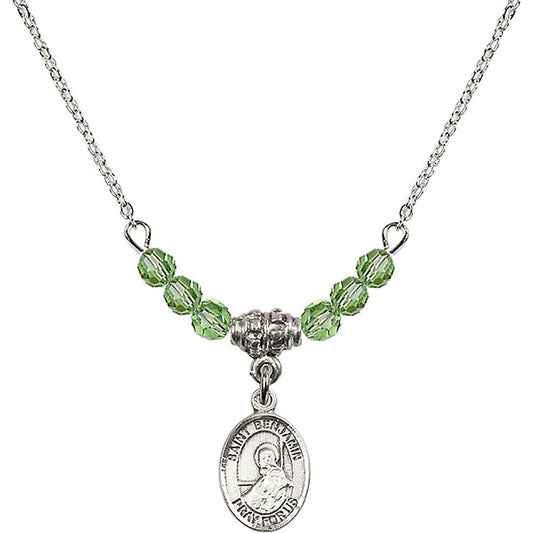 Sterling Silver Saint Benjamin Birthstone Necklace with Peridot Beads - 9013