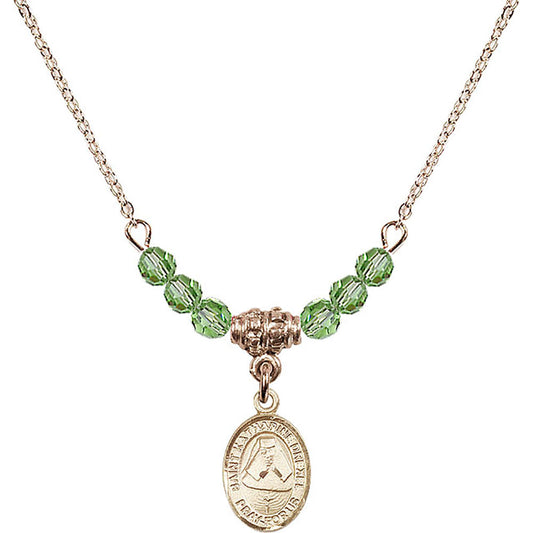 14kt Gold Filled Saint Katharine Drexel Birthstone Necklace with Peridot Beads - 9015