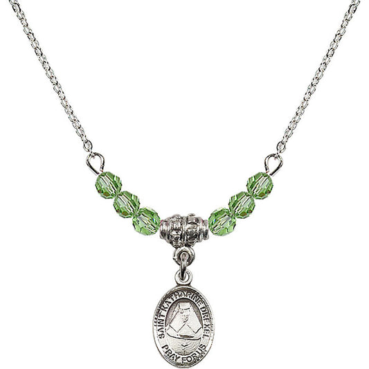 Sterling Silver Saint Katharine Drexel Birthstone Necklace with Peridot Beads - 9015