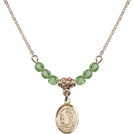 14kt Gold Filled Saint Cecilia Birthstone Necklace with Peridot Beads - 9016