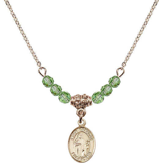 14kt Gold Filled Saint Brendan the Navigator Birthstone Necklace with Peridot Beads - 9018