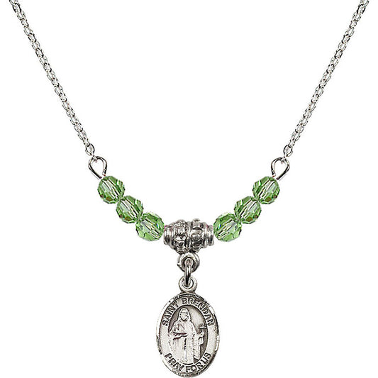 Sterling Silver Saint Brendan the Navigator Birthstone Necklace with Peridot Beads - 9018