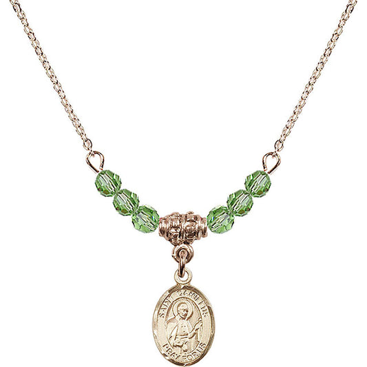 14kt Gold Filled Saint Camillus of Lellis Birthstone Necklace with Peridot Beads - 9019