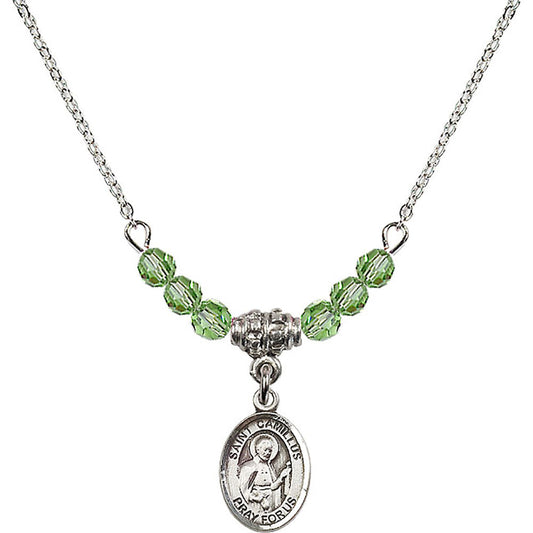 Sterling Silver Saint Camillus of Lellis Birthstone Necklace with Peridot Beads - 9019