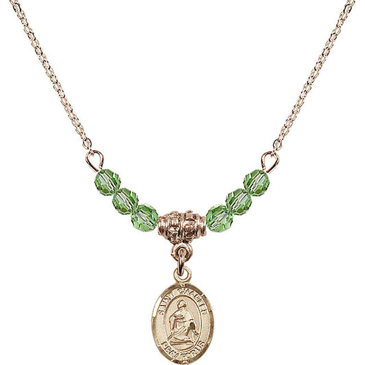 14kt Gold Filled Saint Charles Borromeo Birthstone Necklace with Peridot Beads - 9020