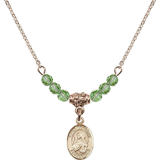14kt Gold Filled Saint Dorothy Birthstone Necklace with Peridot Beads - 9023