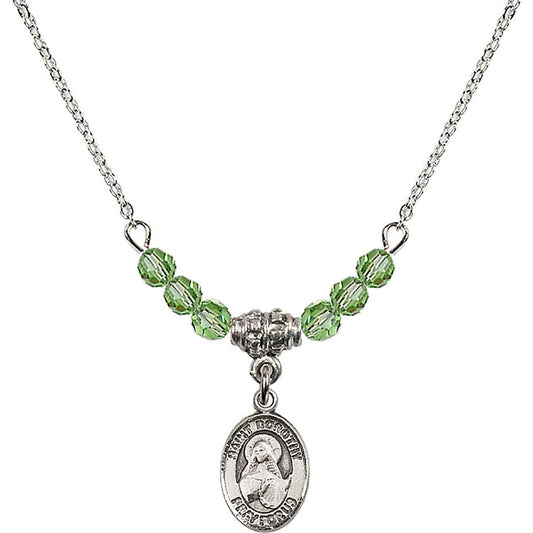 Sterling Silver Saint Dorothy Birthstone Necklace with Peridot Beads - 9023