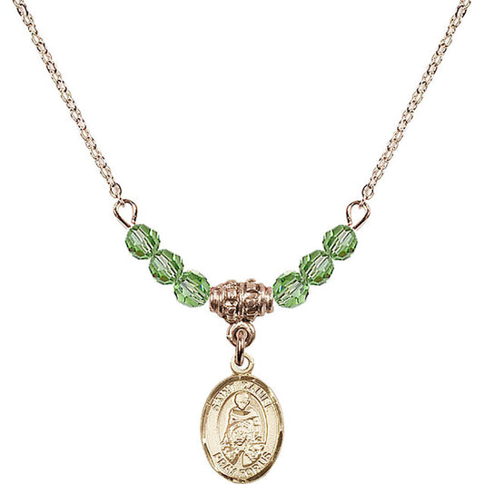 14kt Gold Filled Saint Daniel Birthstone Necklace with Peridot Beads - 9024