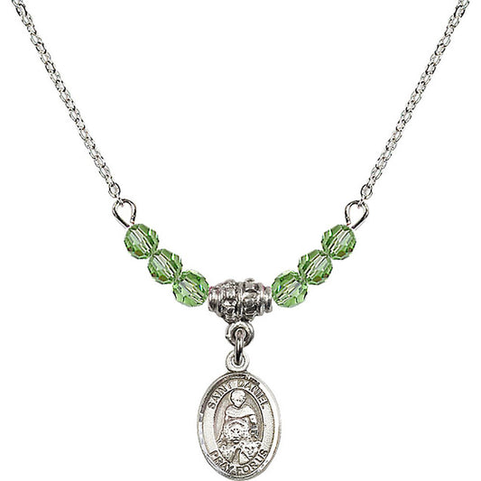 Sterling Silver Saint Daniel Birthstone Necklace with Peridot Beads - 9024