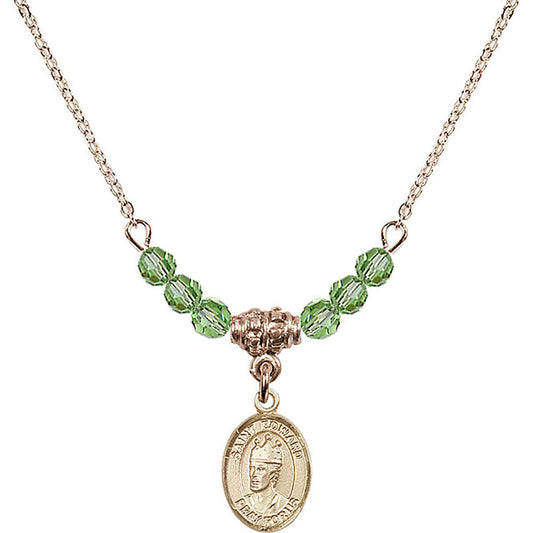 14kt Gold Filled Saint Edward the Confessor Birthstone Necklace with Peridot Beads - 9026