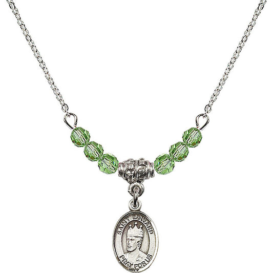 Sterling Silver Saint Edward the Confessor Birthstone Necklace with Peridot Beads - 9026