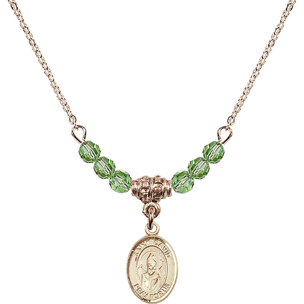 14kt Gold Filled Saint David of Wales Birthstone Necklace with Peridot Beads - 9027
