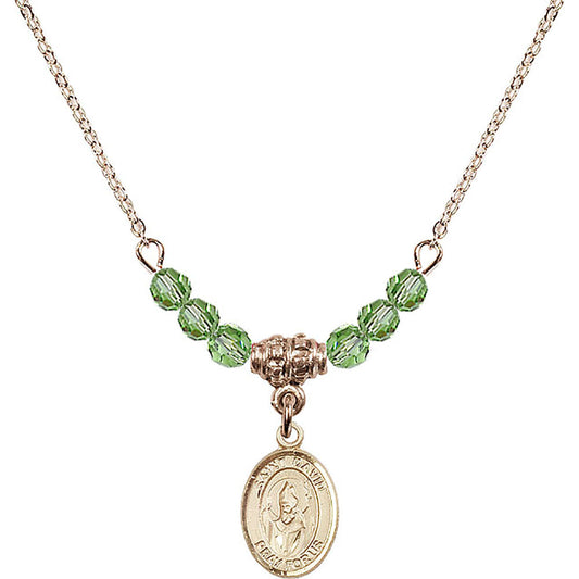 14kt Gold Filled Saint David of Wales Birthstone Necklace with Peridot Beads - 9027