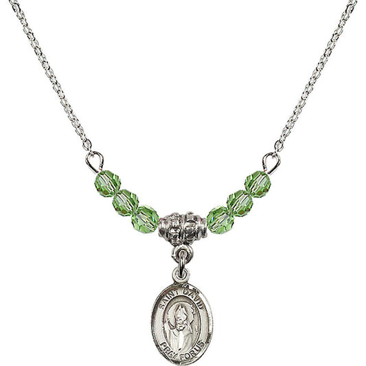 Sterling Silver Saint David of Wales Birthstone Necklace with Peridot Beads - 9027