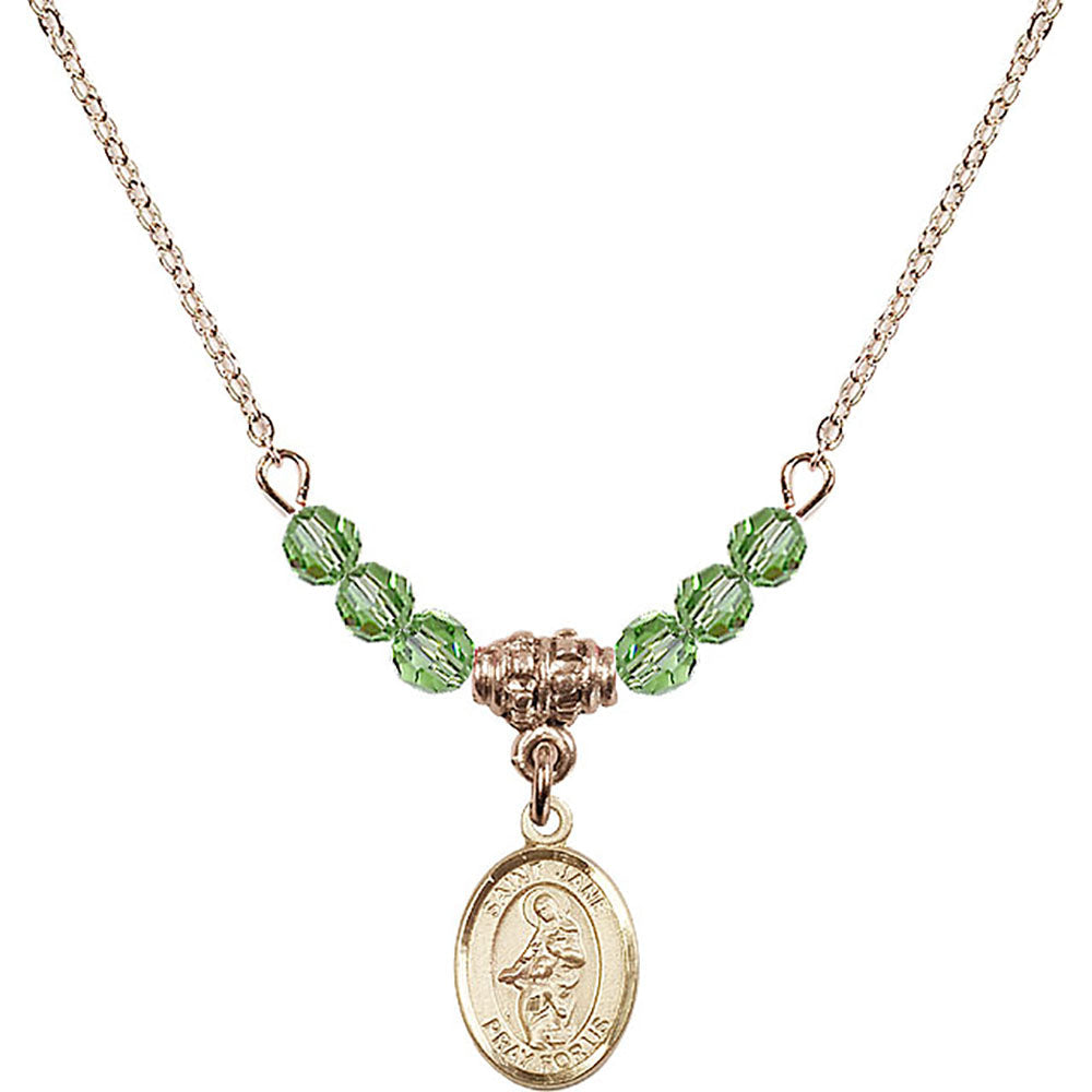 14kt Gold Filled Saint Jane of Valois Birthstone Necklace with Peridot Beads - 9029
