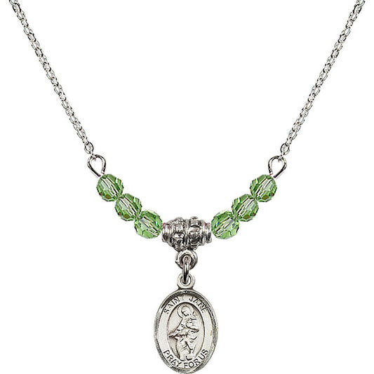 Sterling Silver Saint Jane of Valois Birthstone Necklace with Peridot Beads - 9029