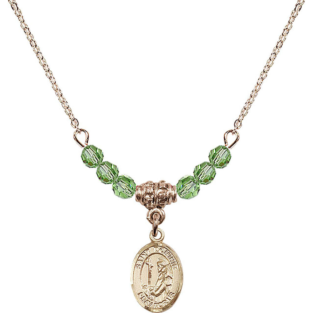 14kt Gold Filled Saint Dominic de Guzman Birthstone Necklace with Peridot Beads - 9030