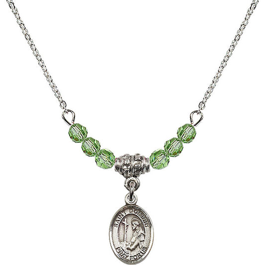 Sterling Silver Saint Dominic de Guzman Birthstone Necklace with Peridot Beads - 9030