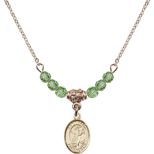 14kt Gold Filled Saint Elmo Birthstone Necklace with Peridot Beads - 9031